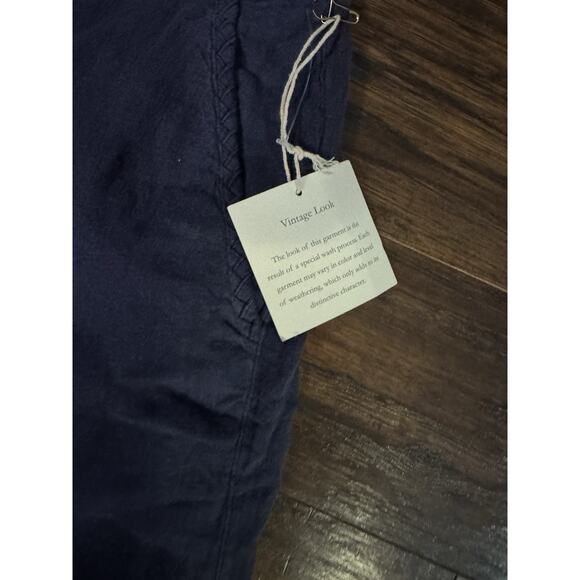 Cynthia Rowley Women’s Navy 100% Linen Cropped Ankle Pants Elastic Waist Sz:s - Picture 2 of 6